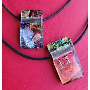 Two Fused Dichroic Glass Pendant Necklaces Handmade Glass Gifts